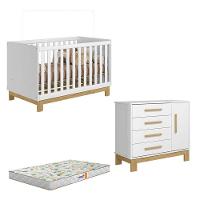 Berço Americano 4315 E Cômoda Sapateira 4355 Q Encanto Slim Branco Acetinado Colchão - Qmovi - 1