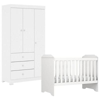 Berço Americano Mini Cama Mel Guarda Roupa Duda 3 Portas Branco Brilho - Phoenix Baby