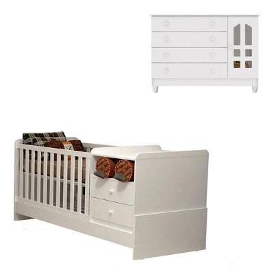 Berço Multifuncional e Cômoda Infantil Gran Selena MDF e MDP 193 cm Branco Carolina Baby