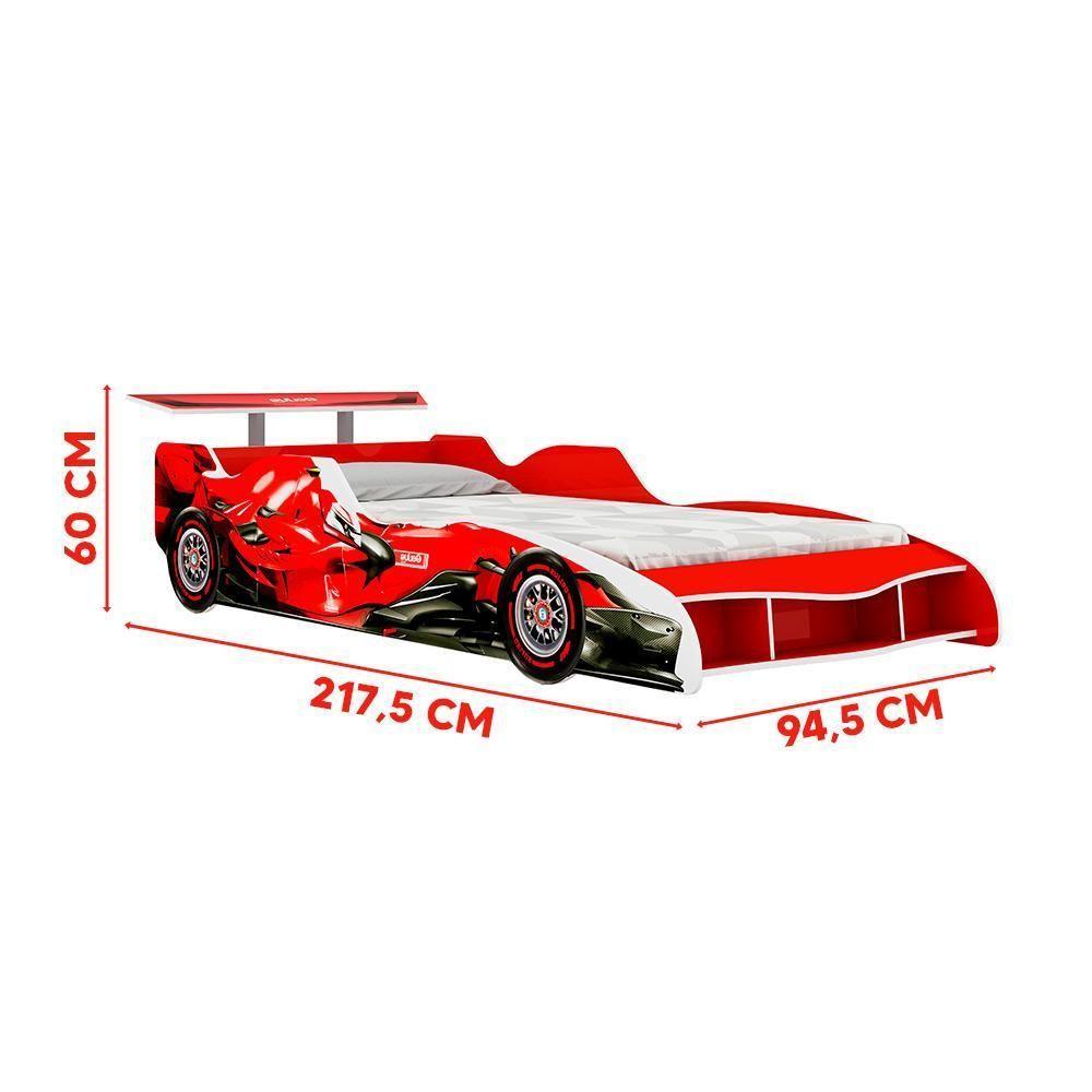 Cama Carro Montessori Solteiro Com Colchão F1 Vermelho Erin Jm Móveis - 2
