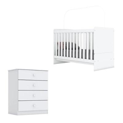 Berço Nacional E Cômoda Infantil Labirinto Branco Brilho - Henn