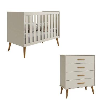 Berço Americano E Cômoda Gaveteiro Infantil Isis Areia Acetinado - Reller