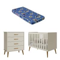 Berço Americano E Cômoda Gaveteiro Infantil Isis Areia Acetinado Colchão - Reller - 1
