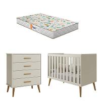 Berço Americano E Cômoda Gaveteiro Infantil Isis Areia Acetinado Colchão - Reller - 1