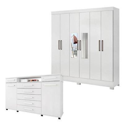 Cômoda e Guarda Roupa Casal Cômoda London e Guarda Roupa Casal Prático 6 Portas 3 Gavetas