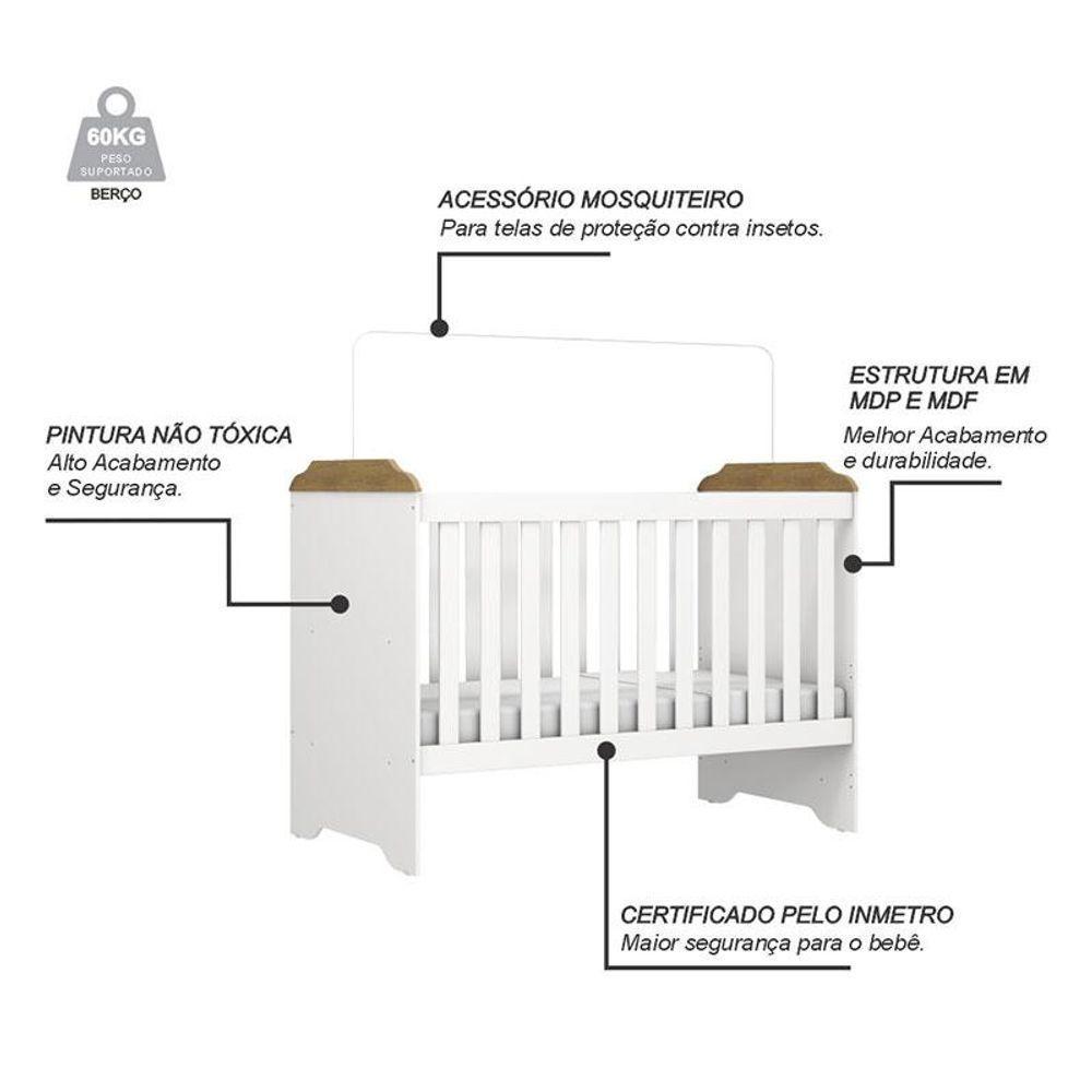 Berço Americano Mini Cama Mel Branco Acetinado Amadeirado Com Colchão Ortobom - Carolina - 2