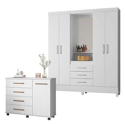 Cômoda e Guarda Roupa Casal Flora Capelinha Pérsia 4 Portas 3 Gavetas em MDP Branco Flex