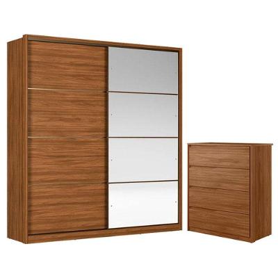 Cômoda átria 4 Gavetas E Guarda Roupa Casal Belga Nogueira Touch Flex Com Espelho Demóbile