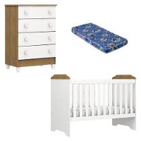 Berço Americano Mini Cama E Cômoda Mel Flat Branco Acetinado Amadeirado Com Colchão Ortobom - 1