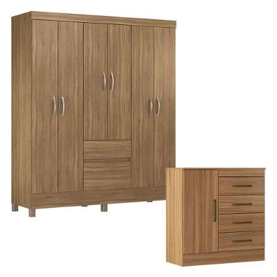 Cômoda e Guarda Roupa Casal Flash 2 7 Portas 6 Gavetas em MDP Amêndola Touch