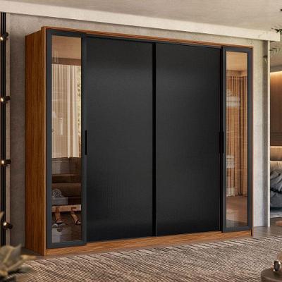 Cômoda Atria 4 Gavetas E Guarda Roupa Casal Laredo Nogueira Touch Com Vidro Reflecta Demóbile