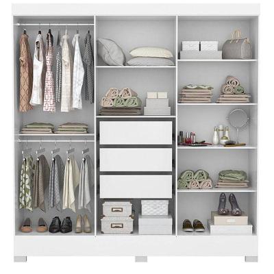 Guarda Roupa Casal Prático 6 Portas 3 Gavetas em MDP Moderno Branco