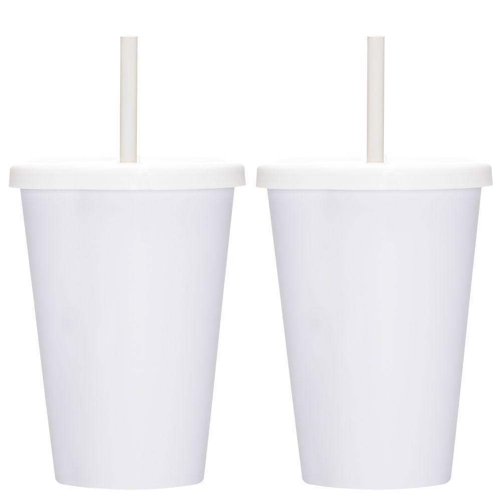 Kit 2 Copos Casal Canudo E Tampa Cinema Filmes 670ml Lisos Cor:branco - 1