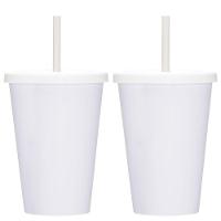 Kit 2 Copos Casal Canudo E Tampa Cinema Filmes 670ml Lisos Cor:branco - 1