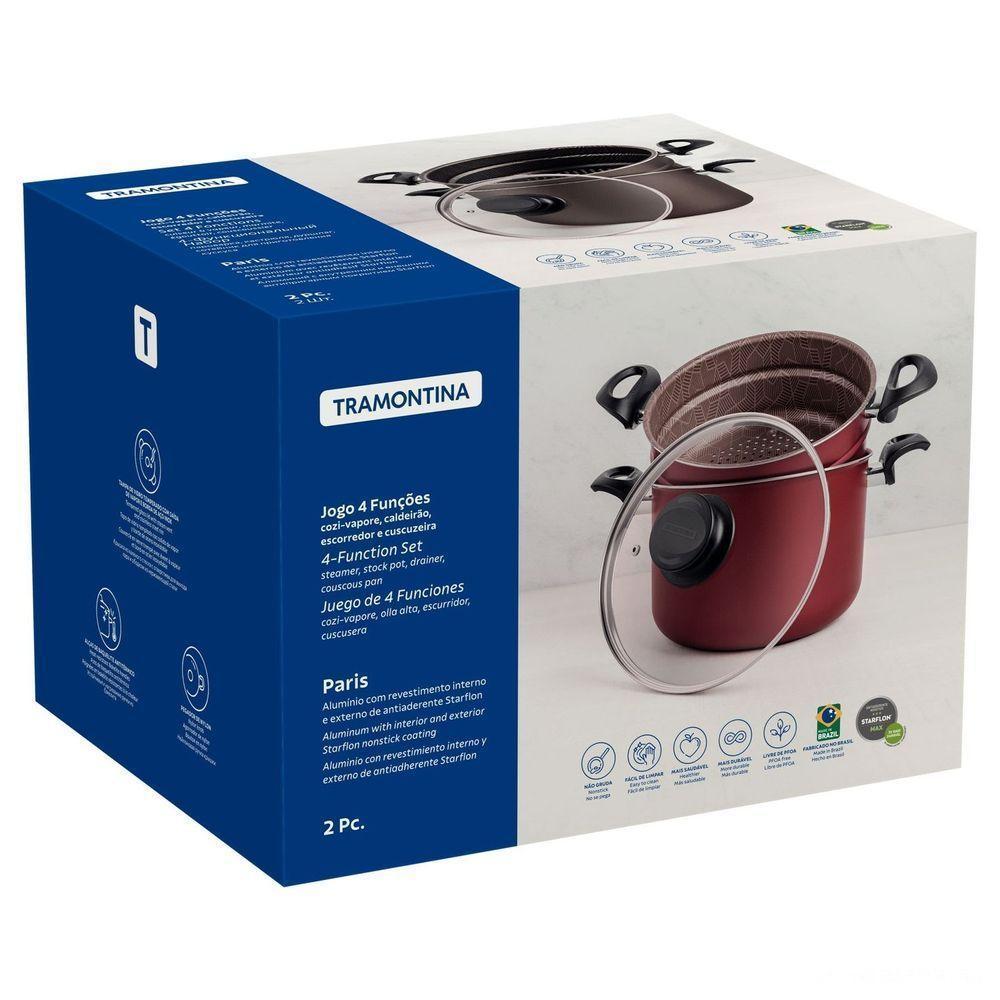 Jogo 4 Funções Tramontina Paris Antiaderente Starflon Max Chumbo Com Tampa De Vidro Tramontina - 4