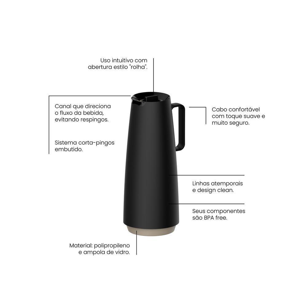 Bule Térmico Tramontina Exata Em Polipropileno Preto Com Ampola De Vidro 1 L - 3