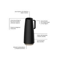 Bule Térmico Tramontina Exata Em Polipropileno Preto Com Ampola De Vidro 1 L