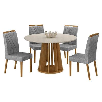 Mesa De Jantar Rose Cinamomo Off White Com 4 Cadeiras Lara Linho Prata - Valdemóveis