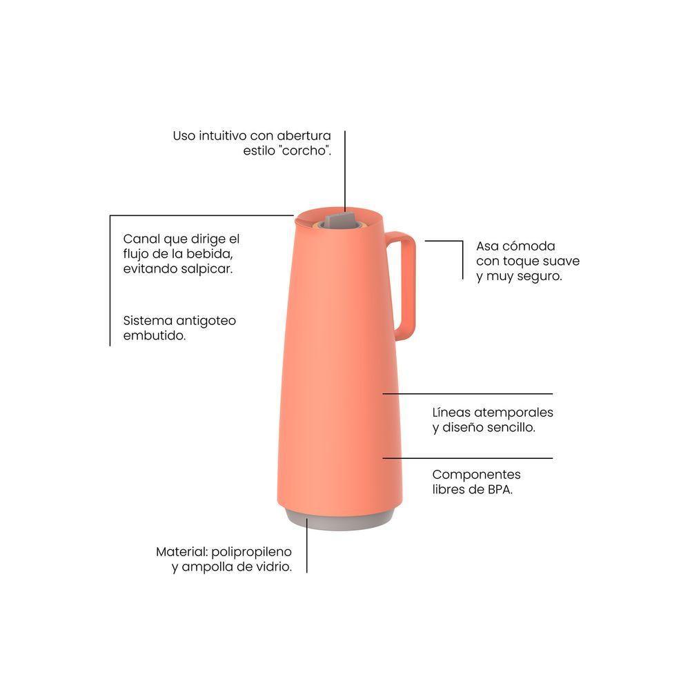 Bule Térmico Tramontina Exata Em Polipropileno Coral Com Ampola De Vidro 1 L - 2