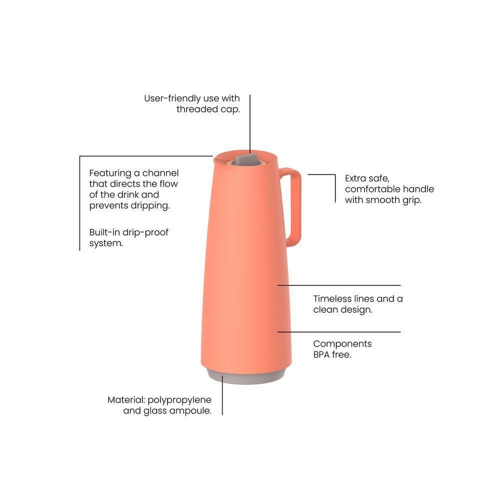 Bule Térmico Tramontina Exata Em Polipropileno Coral Com Ampola De Vidro 1 L - 6
