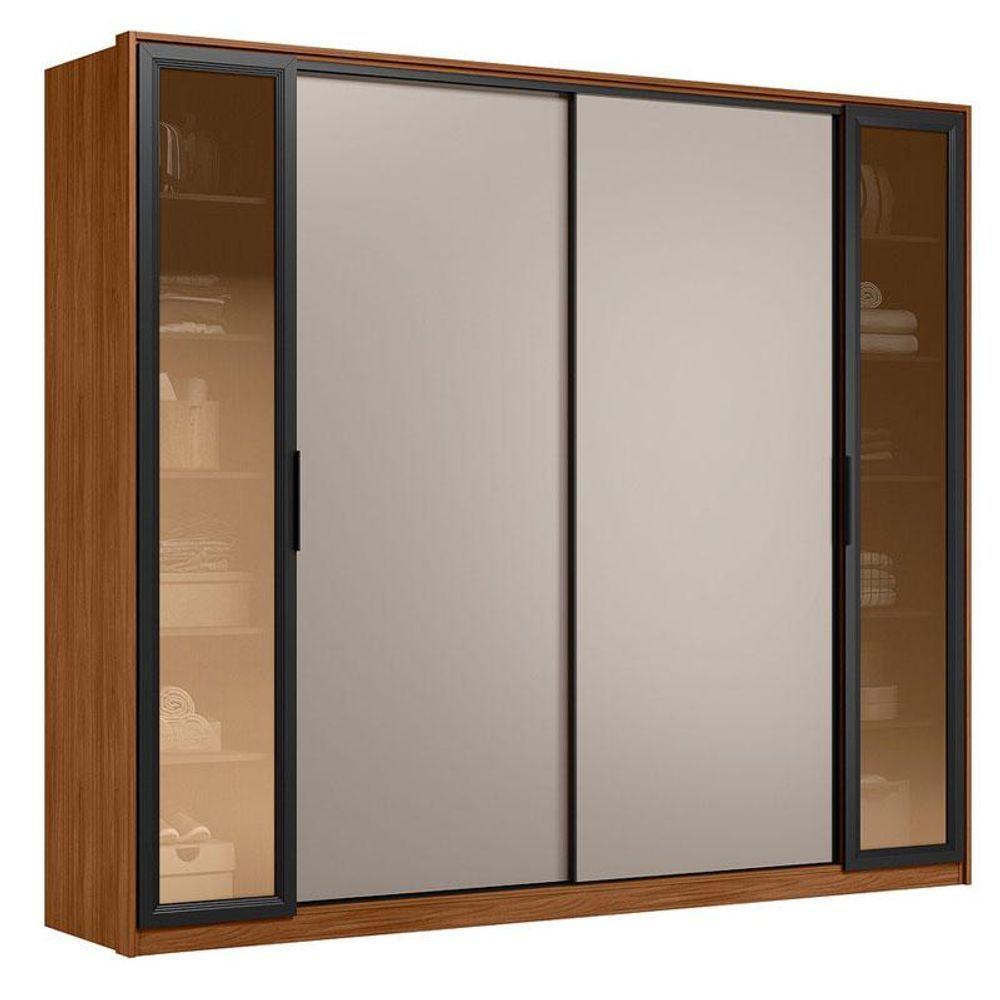 Guarda Roupa Casal Laredo Nogueira Nude Prime Tx Flex Com Vidro Reflecta Demóbile - 3