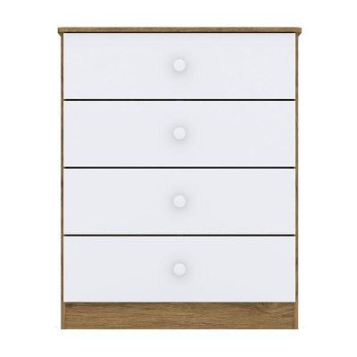 Cômoda Infantil Labirinto 4 Gavetas MDF com Puxador Plástico Branco Rústico