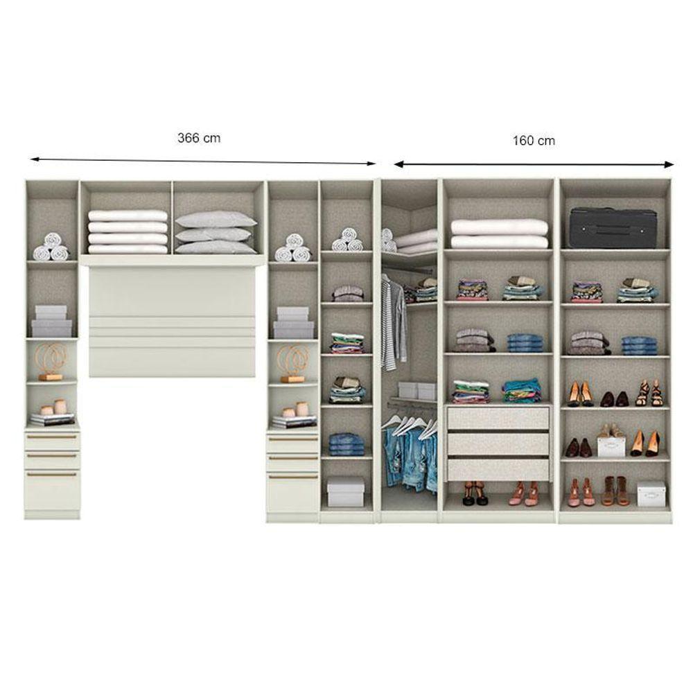 Quarto Modulado Casal Ambiente 3.2 New Predileto 7 Peças Areia - Henn - 3