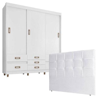 Quarto De Casal Guarda Roupa 37020 Com Cabeceira Luiza 140 Cm Branco - Araplac
