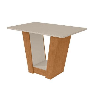 Mesa De Jantar Apogeu 120 Cm Amêndoa Clean Off White Tampo Com Vidro - Lopas