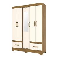 Guarda Roupa Solteiro B60 Nature Off White Com Espelho - Briz Móveis - 1