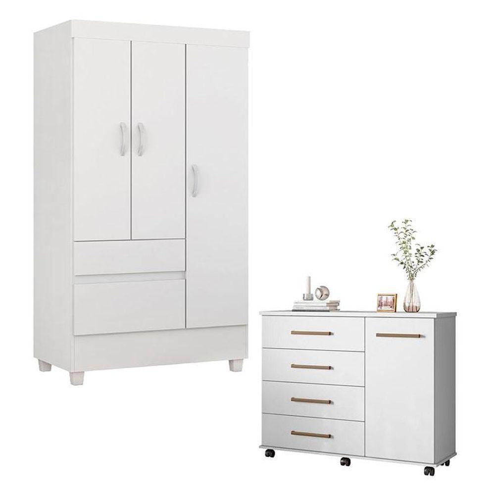 Cômoda Flora E Guarda Roupa Solteiro Wind Branco Flex - Demóbile - 1