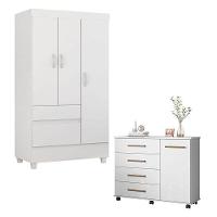 Cômoda Flora E Guarda Roupa Solteiro Wind Branco Flex - Demóbile - 1