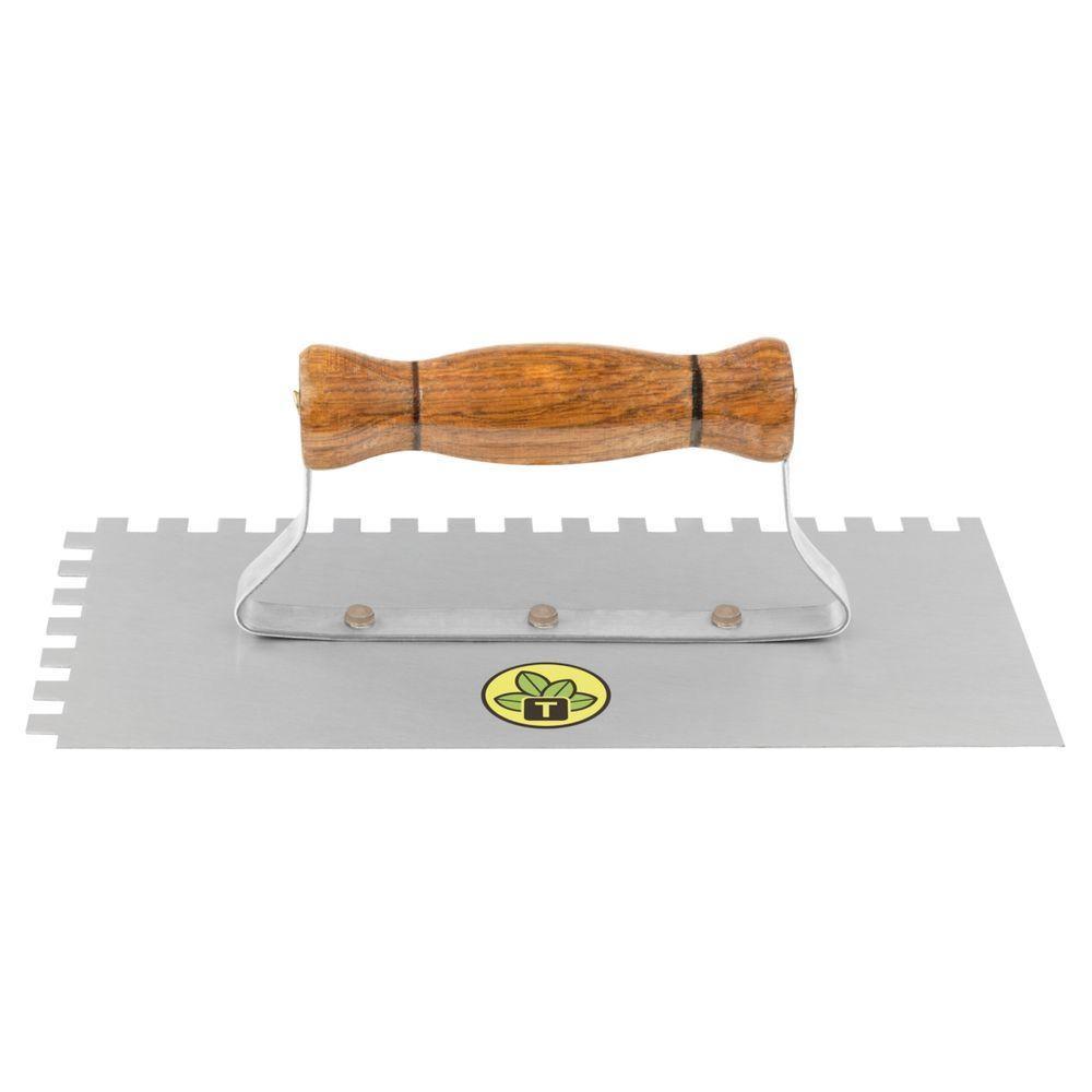 Desempenadeira Metálica De Base Lisa Tramontina Com Dentes Com Cabo De Madeira - 1