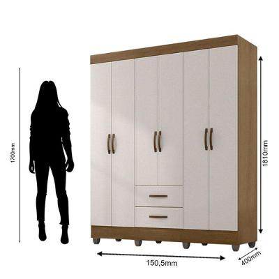 Guarda Roupa Casal Lite 6 Portas 2 Gavetas Nature Off White MDP