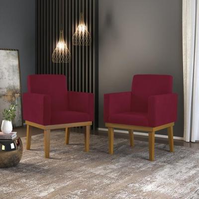 Kit 02 Cadeiras Poltronas Com Base Reforçada Para Recepção Marsala – Balaqui Decor Cor: Marsala