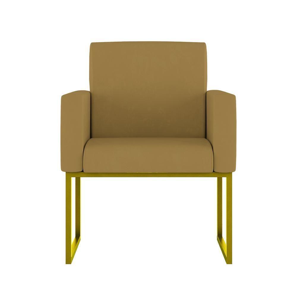 Kit 02 Cadeiras Poltrona Decorativa Sala Quarto Base Dourado Cor: Capuccino - 3