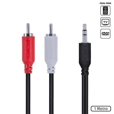 Cabo De áudio 2 Rca Macho Para P2 3.5mm Macho 28awg Puro Cobre 1 Metro - P2r35-1