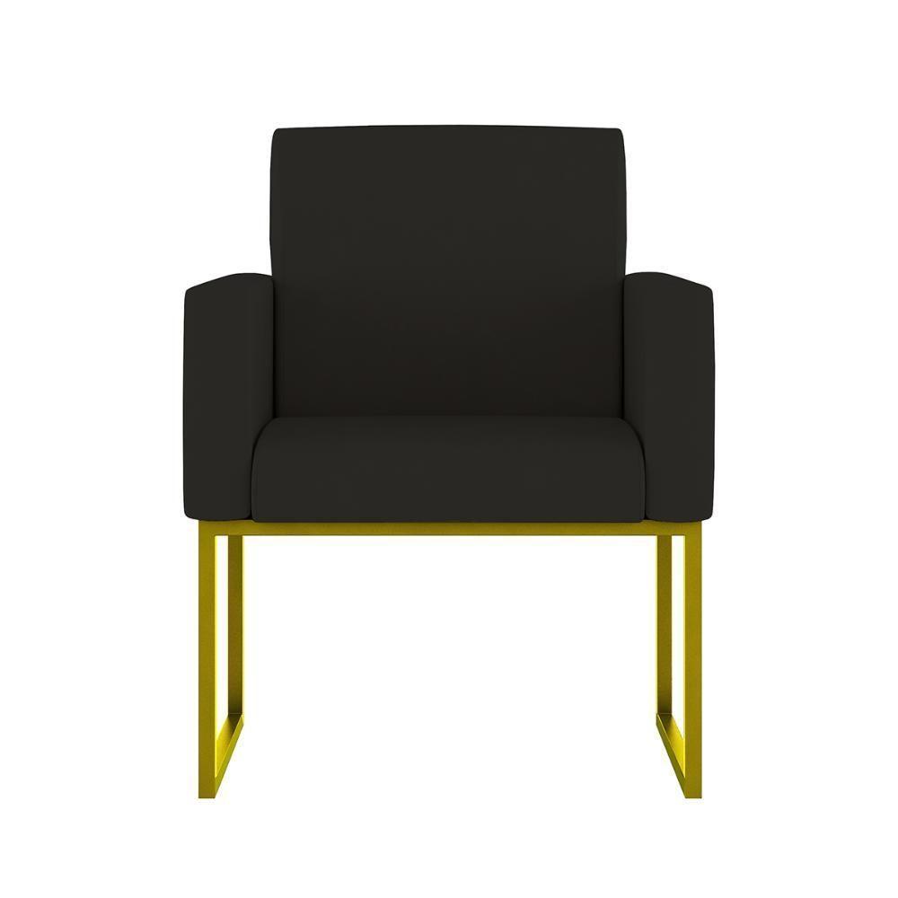 Cadeira Poltrona Moderna Com Base De Ferro Dourado Reforçada Cor: Preto - 1
