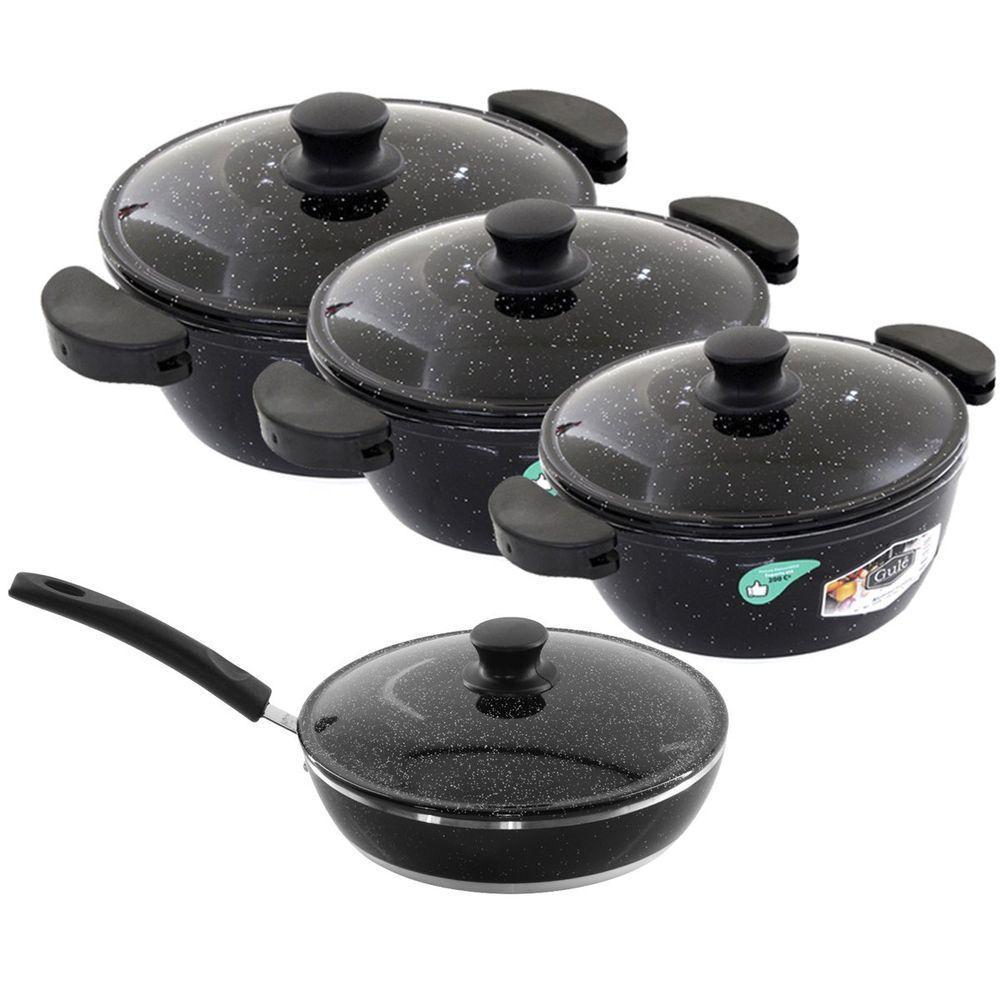 Kit 3 Panelas + Frigideira Gulê Alumínio 4 Peças Preto - 1