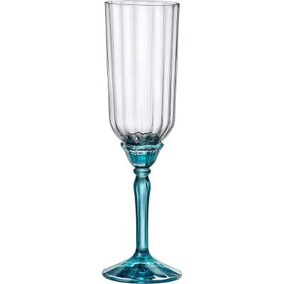 Jg 6pç Taça Champanhe Bormioli Rocco Florian Pé Azul Vidro 210ml 22x6x6cm