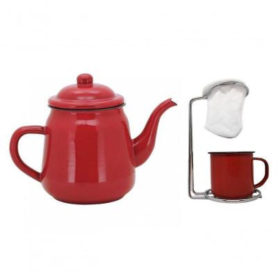 Kit Bule Esmaltado Vermelho E Mini Coador Café Com Caneca