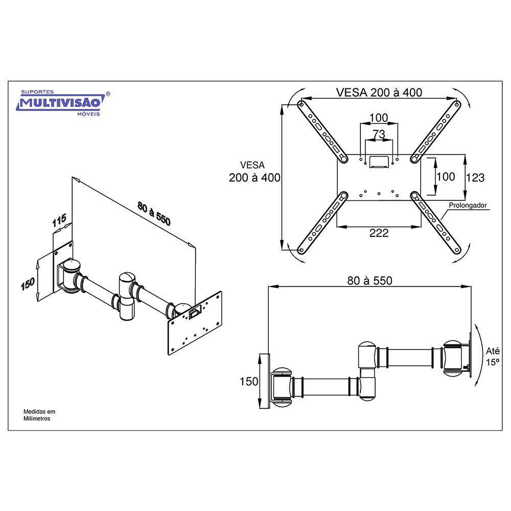 Suporte Multivisao Stpa50 Articulado Com Inclinacao Para Tv De 19 A 56 - 3