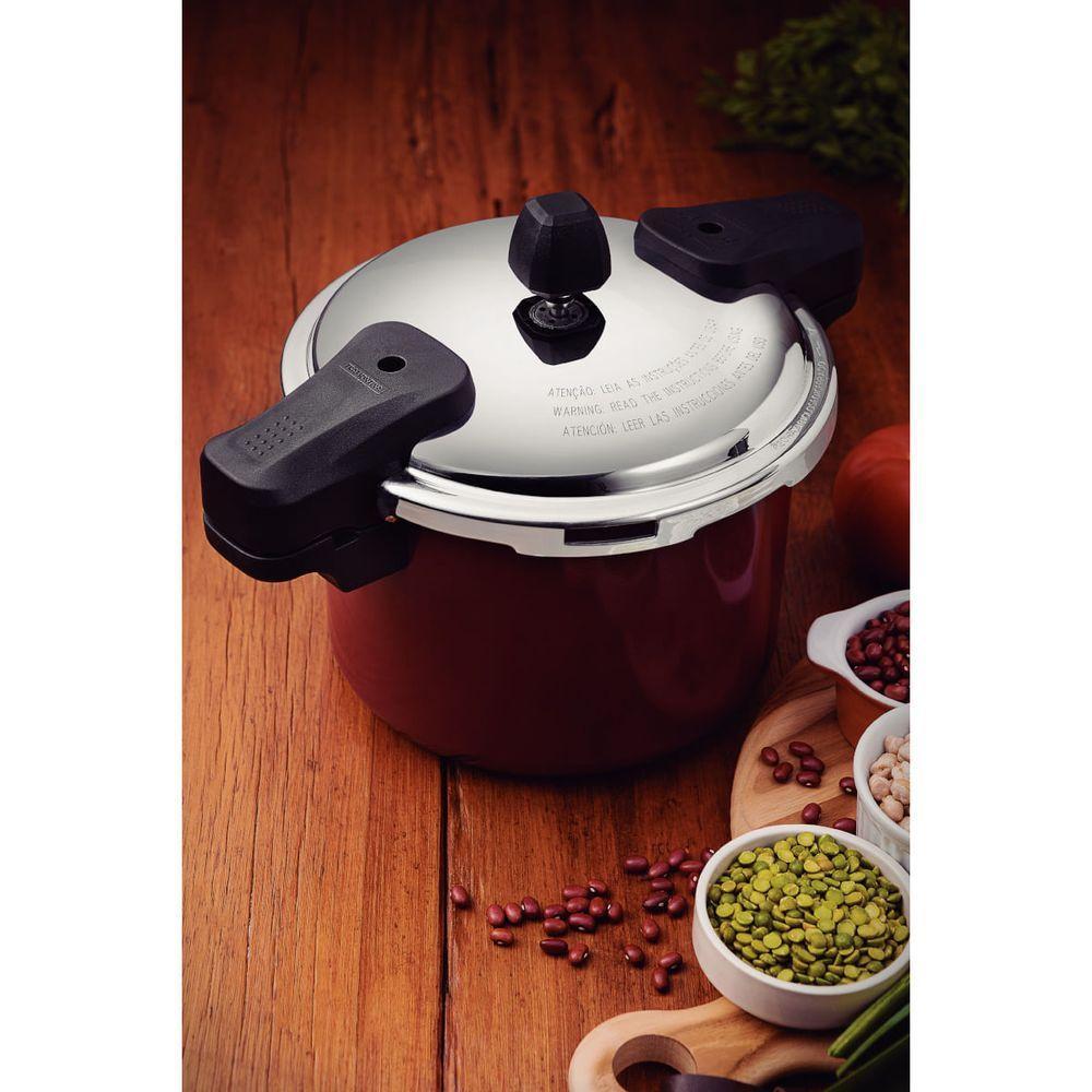 Panela De Pressão Tramontina Torino 4,5 Litros 20 Cm Vermelho Em Alumínio Com Revestimento Cerâmico Fundo De Indução - 9