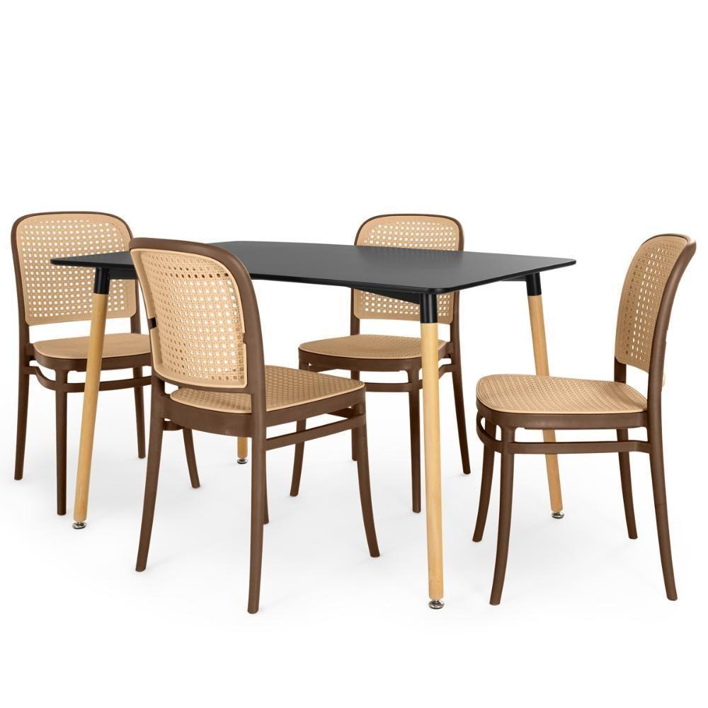 Conjunto Mesa De Jantar Retangular Eiffel Preta 120x80cm Com 4 Cadeiras Roma - Marrom - 1