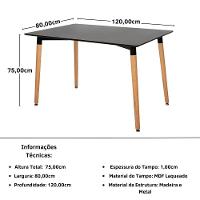 Conjunto Mesa De Jantar Retangular Eiffel Preta 120x80cm Com 6 Cadeiras Roma - Marrom - 2