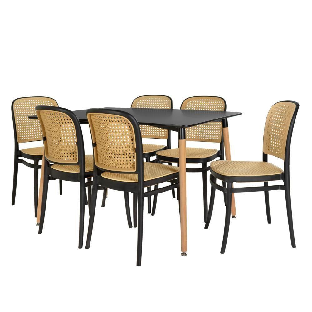 Conjunto Mesa De Jantar Retangular Eiffel Preta 120x80cm Com 6 Cadeiras Roma - Preto - 1