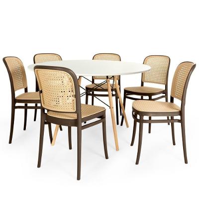 Conjunto Mesa De Jantar Redonda Eiffel Branca 120cm Com 6 Cadeiras Roma - Marrom