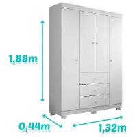 Berço Americano Lara E Guarda Roupa Duda 4 Portas Branco Brilho Com Colchão Ortobom - 2