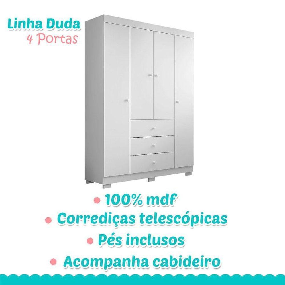 Berço Americano Lara E Guarda Roupa Duda 4 Portas Branco Brilho Com Colchão Gazin - 2