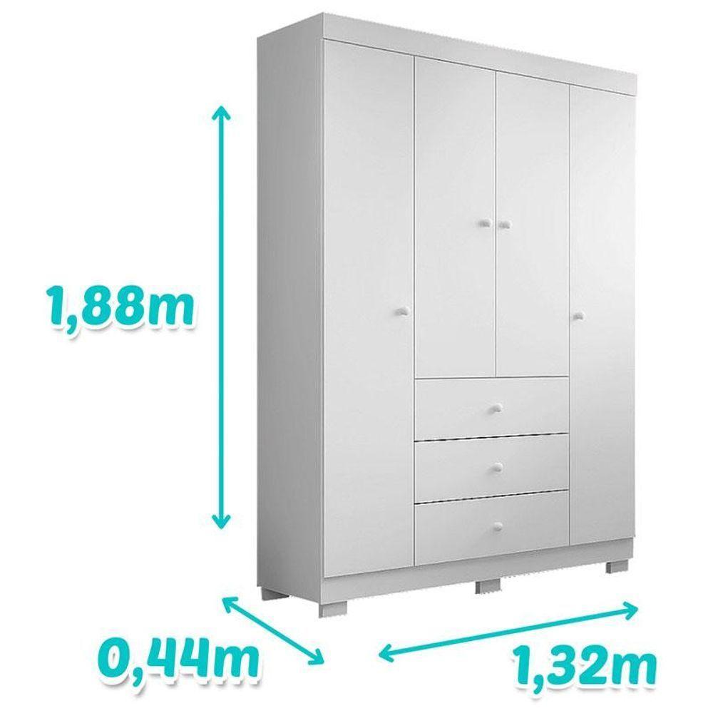 Berço Americano Lara E Guarda Roupa Duda 4 Portas Branco Brilho Com Colchão Gazin - 6